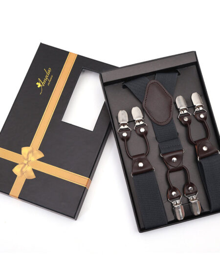 Men's Elastic Y Solid Grey Strap Dual Clip on High Quality Premium Suspenders - Amedeo Exclusive