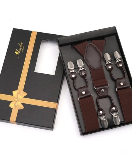 Men's Dual Clip Y Back Adjustable Strap Brown High Quality Premium Suspenders - Amedeo Exclusive