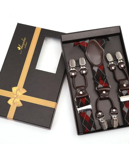 Men's Elastic Y Black Red Grey Strap Dual Clip on High Quality Premium Suspenders - Amedeo Exclusive