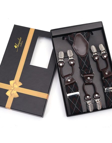 Men's Elastic Y Black Check Strap Dual Clip on High Quality Premium Suspenders - Amedeo Exclusive