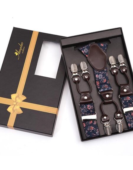 Men's Dual Clip Y Back Strap Navy Blue High Quality Premium Suspenders - Amedeo Exclusive