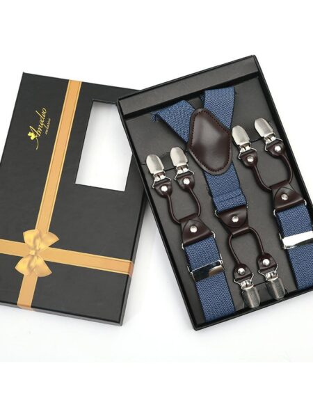 Men's Elastic Y Blue Zigzag Strap Dual Clip on High Quality Premium Suspenders - Amedeo Exclusive