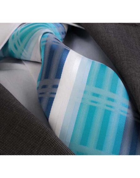 Blue White Mens Designer Silk Necktie with Gift Box - Premium Quality made in Europe - Amedeo Exclusive