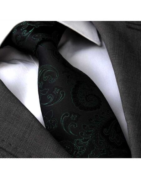 Men's Fashion Black Paisley Silk Neck Tie Gift Box - Amedeo Exclusive