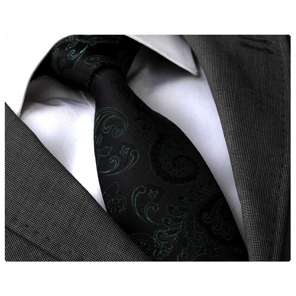 Men's Fashion Black Paisley Silk Neck Tie Gift Box - Amedeo Exclusive