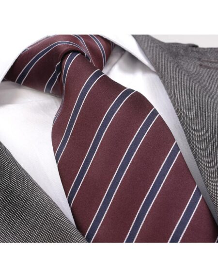 Amedeo Exclusive Men's Fashion Navy Blue Red Stripe Silk Neck Tie Gift Box - Amedeo Exclusive