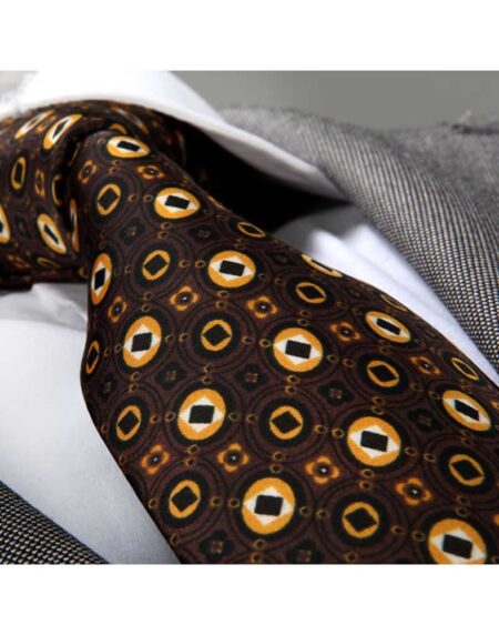 Men's Fashion Brown Champagne Circles Neck Tie With Box Premium Quality - Amedeo Exclusive