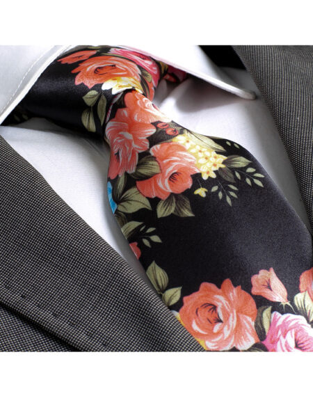 Men's Fashion Jacquard Black With Flowers Neck Tie Box - Amedeo Exclusive
