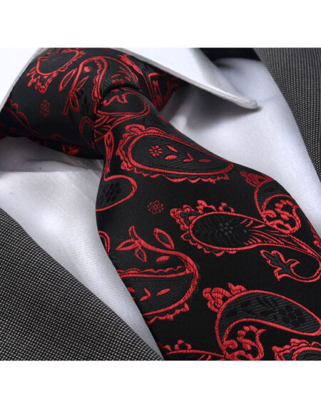 Red Black Paisley Mens Designer Silk Necktie with Gift Box - Premium Quality made in Europe - Amedeo Exclusive