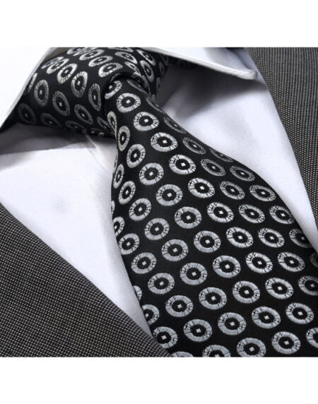Men's Fashion Black White Champagne Circles Neck Tie With Box Gift - Amedeo Exclusive