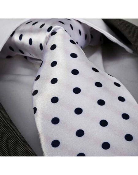 Men's Fashion White With Big Black Dot Silk Neck Tie With Gift Box - Amedeo Exclusive