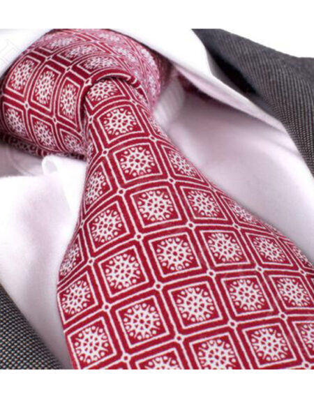 Men's jacquard Red With Silver Design Premium Neck Tie With Gift Box - Amedeo Exclusive