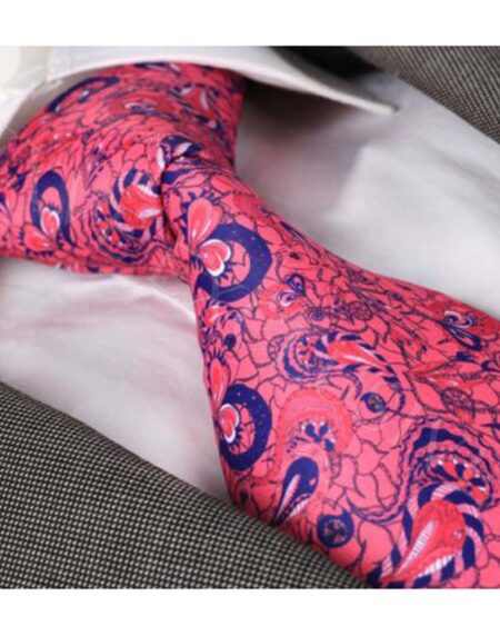 Men's jacquard Salmon & Blue Paisley Premium Neck Tie With Gift Box - Amedeo Exclusive