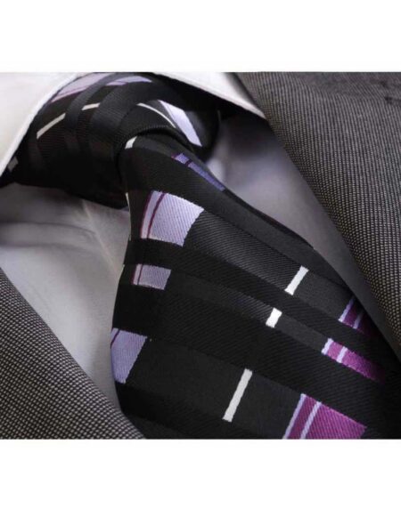 Black Purple White Mens Designer Silk Necktie with Gift Box - Premium Quality made in Europe - Amedeo Exclusive