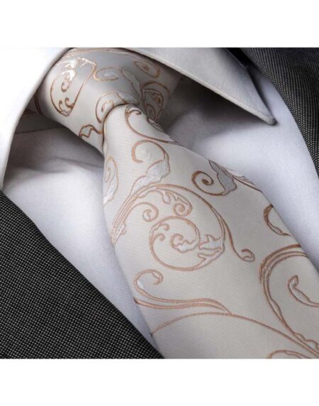 Men's Fashion White Gold Paisley Neck Tie Gift box - Amedeo Exclusive