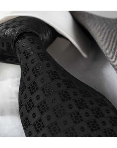 Men's Fashion Black Squares Neck Tie Gift box - Amedeo Exclusive