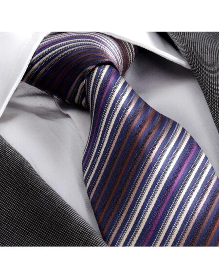 Men's Fashion Blue Purple Striped Neck Tie Gift box - Amedeo Exclusive