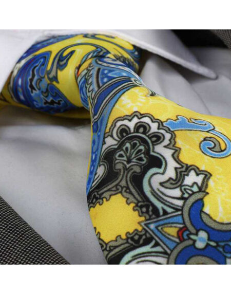 Men's jacquard Yellow Blue Paisley Premium Neck Tie With Gift Box - Amedeo Exclusive