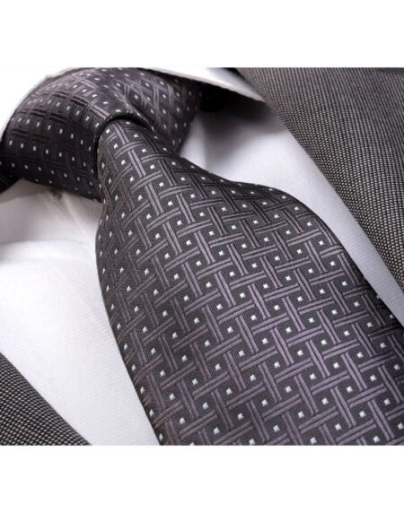 Men's jacquard Charcoil Grey Check Premium Neck Tie With Gift Box - Amedeo Exclusive