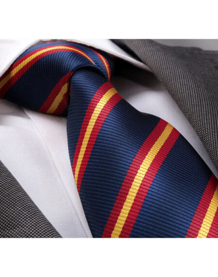 Men's jacquard Blue Red Yellow Lines Premium Neck Tie With Gift Box - Amedeo Exclusive