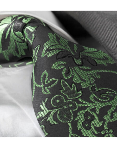 Men's jacquard Green Black Floral Premium Neck Tie With Gift Box - Amedeo Exclusive