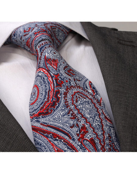 Red and Silver Desgin Mens Designer Silk Necktie with Gift Box - Premium Quality made in Europe - Amedeo Exclusive