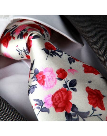 Men's Fashion Red Black Flower Neck Tie Gift Box - Amedeo Exclusive