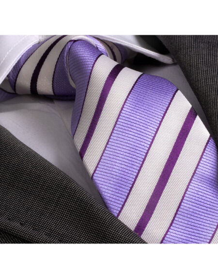 Men's Fashion Purple Striped Skin Tie Silk Neck Tie Gift Box - Amedeo Exclusive