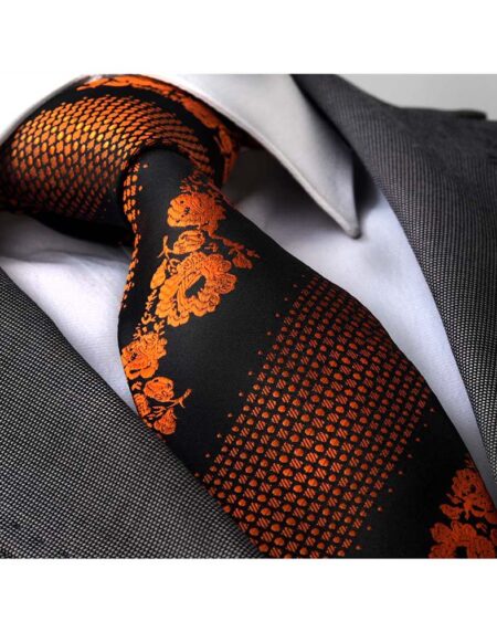 Men's Fashion Orange Black Neck Tie Gift Box - Amedeo Exclusive