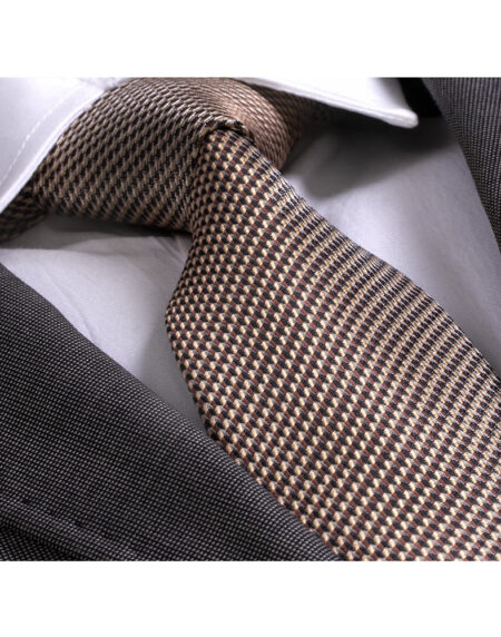 Men's jacquard Gold Brown Herringbone Premium Neck Tie With Gift Box - Amedeo Exclusive