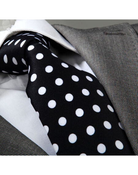 Men's jacquard Black White Polka Dot Premium Neck Tie With Gift Box - Amedeo Exclusive