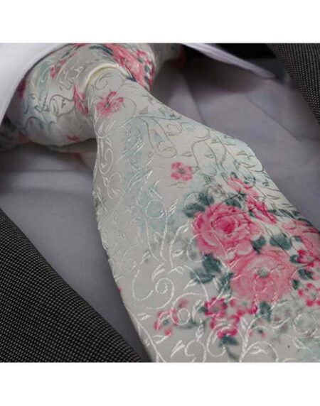 Men's jacquard Rose White Floral Premium Neck Tie With Gift Box - Amedeo Exclusive