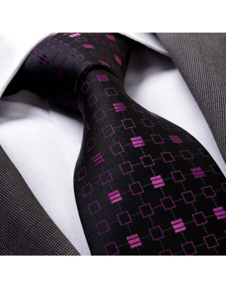 Men's Fashion Black Purple Checkered Neck Tie Gift Box - Amedeo Exclusive