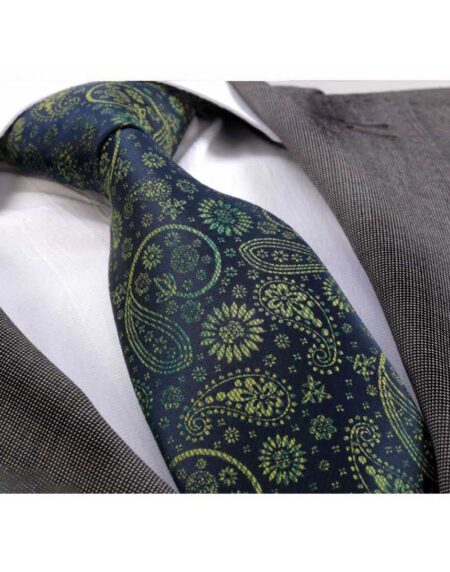 Men's jacquard Blue Green Paisley Premium Neck Tie With Gift Box - Amedeo Exclusive