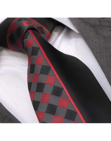 Men's Fashion Black Red Plaids Tie Necktie Gift Box - Identical - Amedeo Exclusive