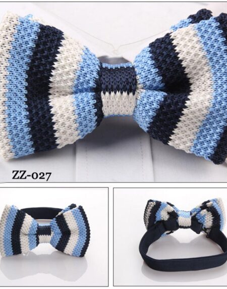 Men's Two Blues With White Silk Knitted Bow Tie - Amedeo Exclusive