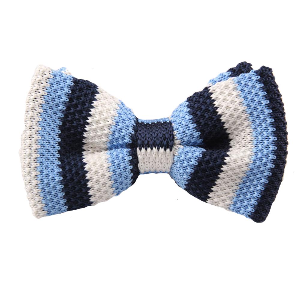 Men's Two Blues With White Silk Knitted Bow Tie - Amedeo Exclusive