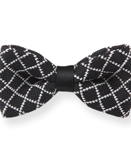 Men's Black With White Silk Knitted Bow Tie - Amedeo Exclusive