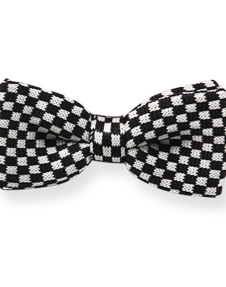 Men's Black With White Checkers Silk Knitted Bow Tie - Amedeo Exclusive