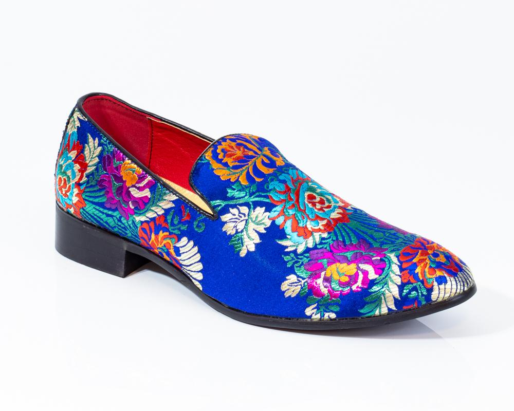Premium Blue Multicolor Floral Loafers for men designer slip on casual / dress shoes – Luxury - Amedeo Exclusive