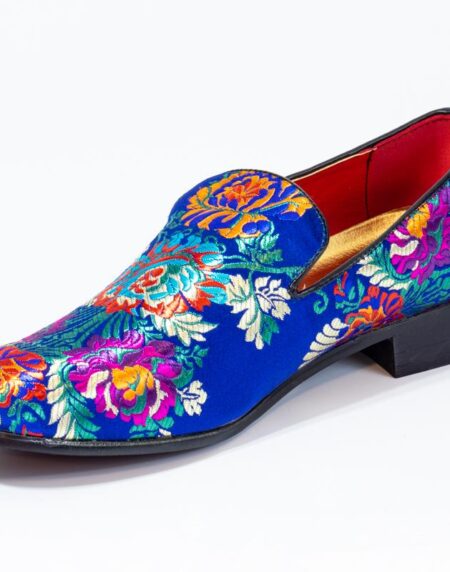 Premium Blue Multicolor Floral Loafers for men designer slip on casual / dress shoes – Luxury - Amedeo Exclusive
