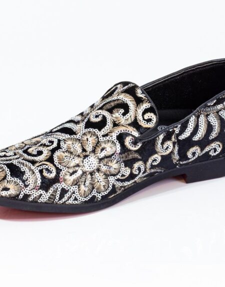 Premium Black And Golden Floral Loafers for men designer slip on casual / dress shoes – Luxury - Amedeo Exclusive