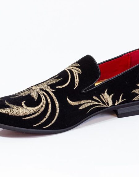 Premium Black And Golden Flowers Loafers for men designer slip on casual / dress shoes – Luxury - Amedeo Exclusive