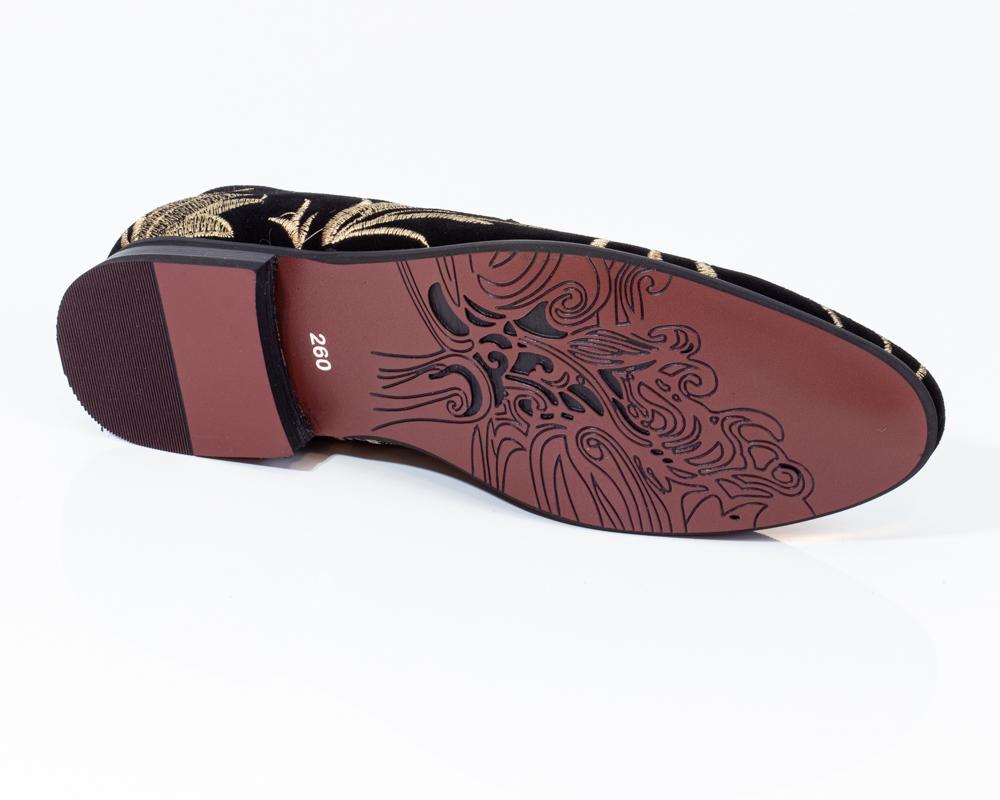 Premium Black And Golden Flowers Loafers for men designer slip on casual / dress shoes – Luxury - Amedeo Exclusive