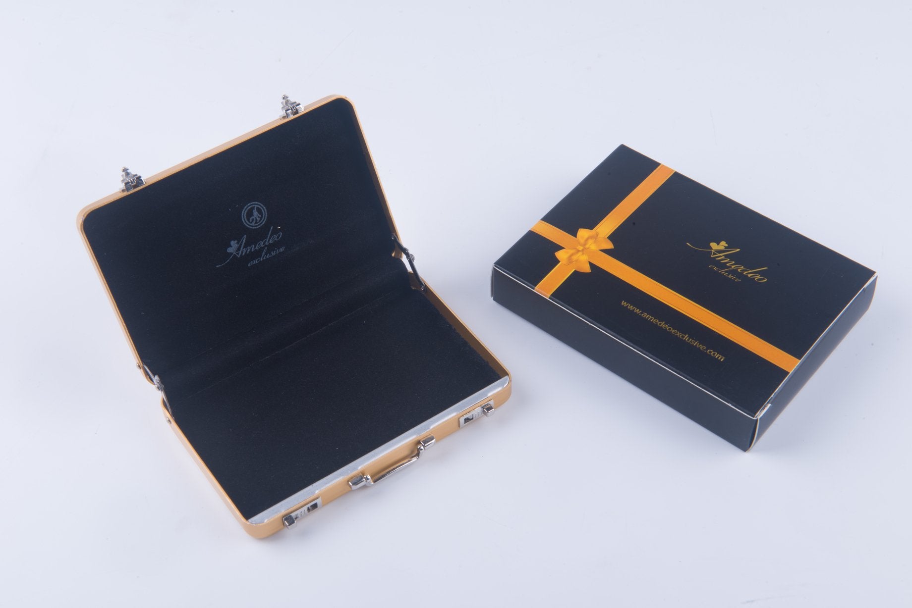 Metal Mens pocket sized Tan Business Card Holder / Card Case / Visiting Card Case - Amedeo Exclusive