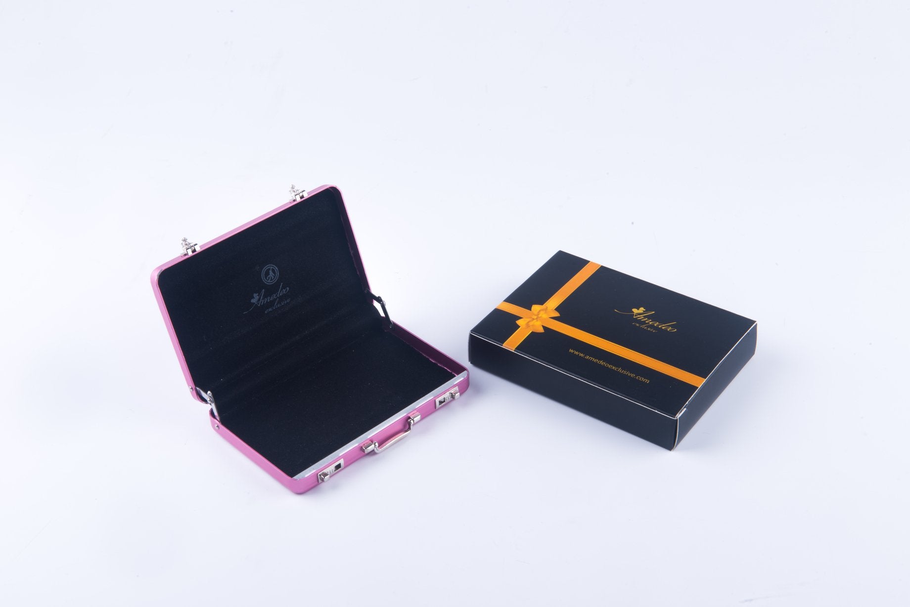 Metal Mens pocket sized Pink Business Card Holder / Card Case / Visiting Card Case - Amedeo Exclusive