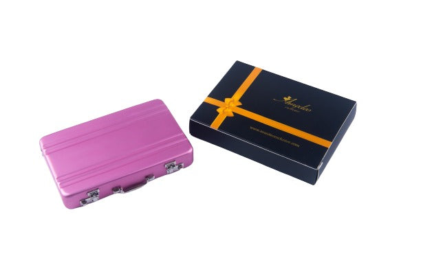 Metal Mens pocket sized Pink Business Card Holder / Card Case / Visiting Card Case