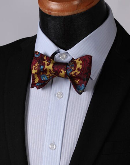 Multicolor Paisley Mens Silk Self tie Bow Tie with Pocket Squares Set - Amedeo Exclusive
