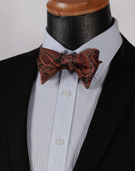 Orange Paisley Mens Silk Self tie Bow Tie with Pocket Squares Set - Amedeo Exclusive