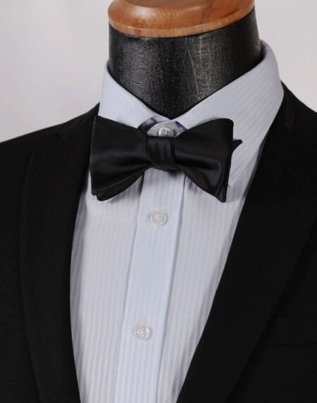Pure Black Solid Mens Silk Self tie Bow Tie with Pocket Squares Set - Amedeo Exclusive